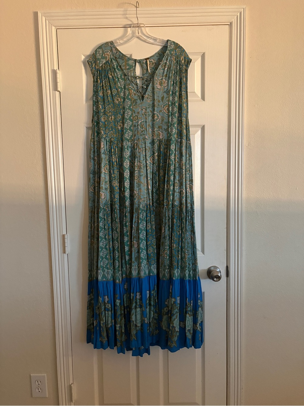 Free People Floral Maxi Dress with Royal Blue Hem